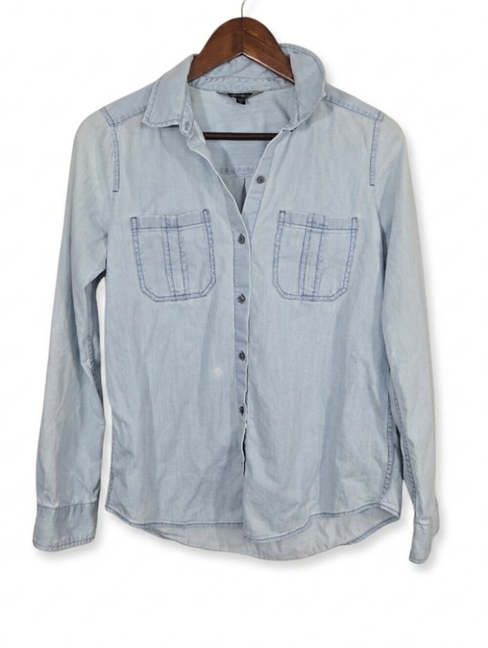 Express light blue button down top
